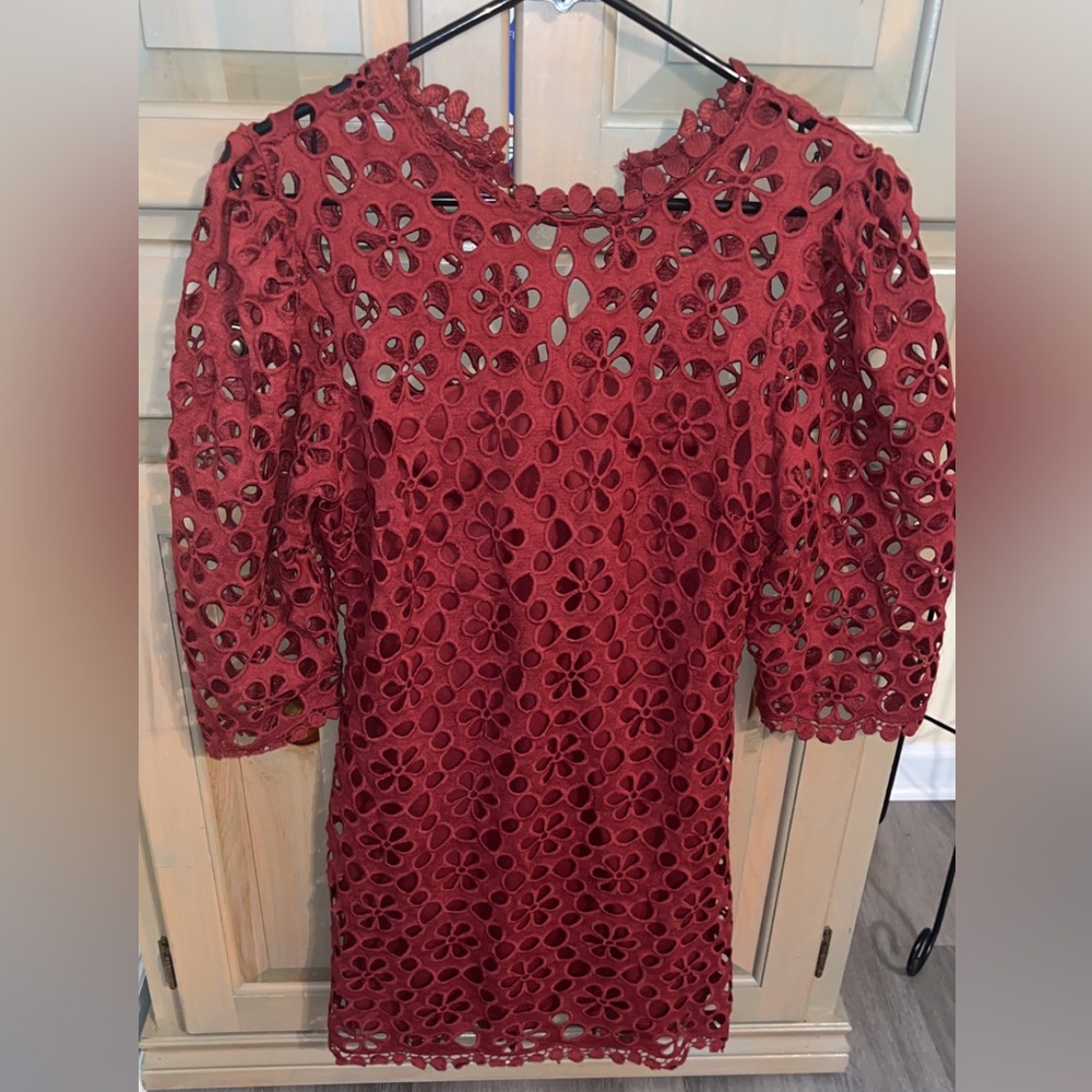 VICI burgundy floral cut out overlay dress